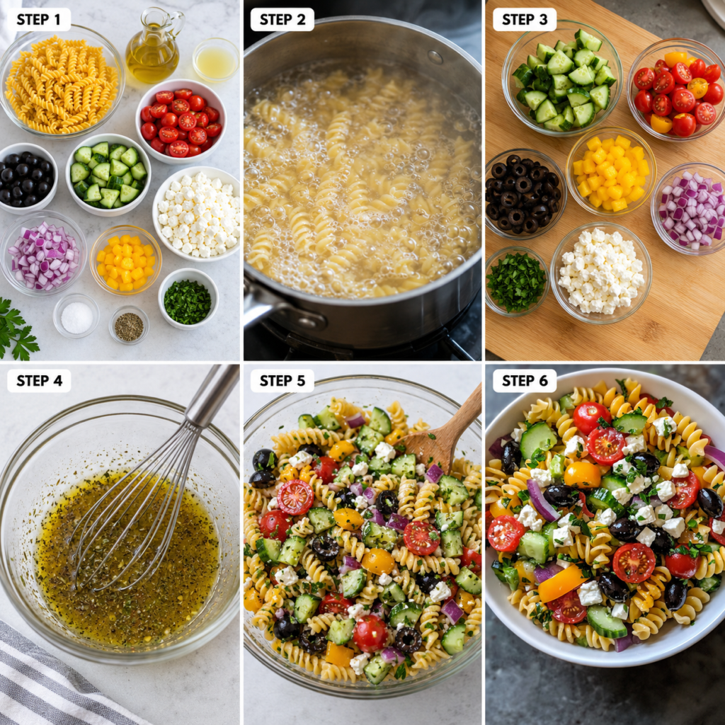 Easy summer pasta salad with colorful vegetables
