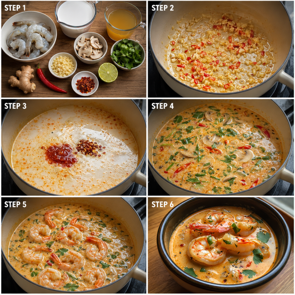Thai-inspired shrimp soup with curry and coconut milk