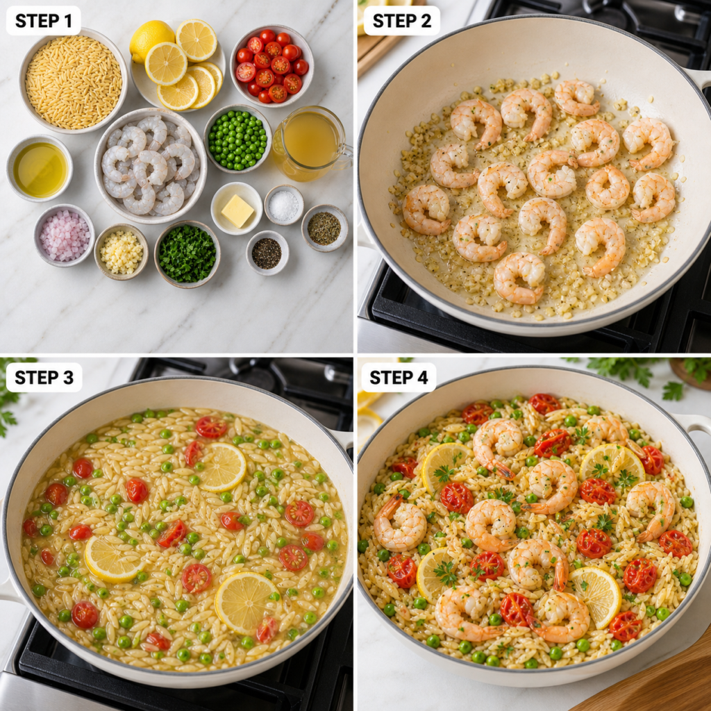 Easy one pan shrimp and orzo dinner