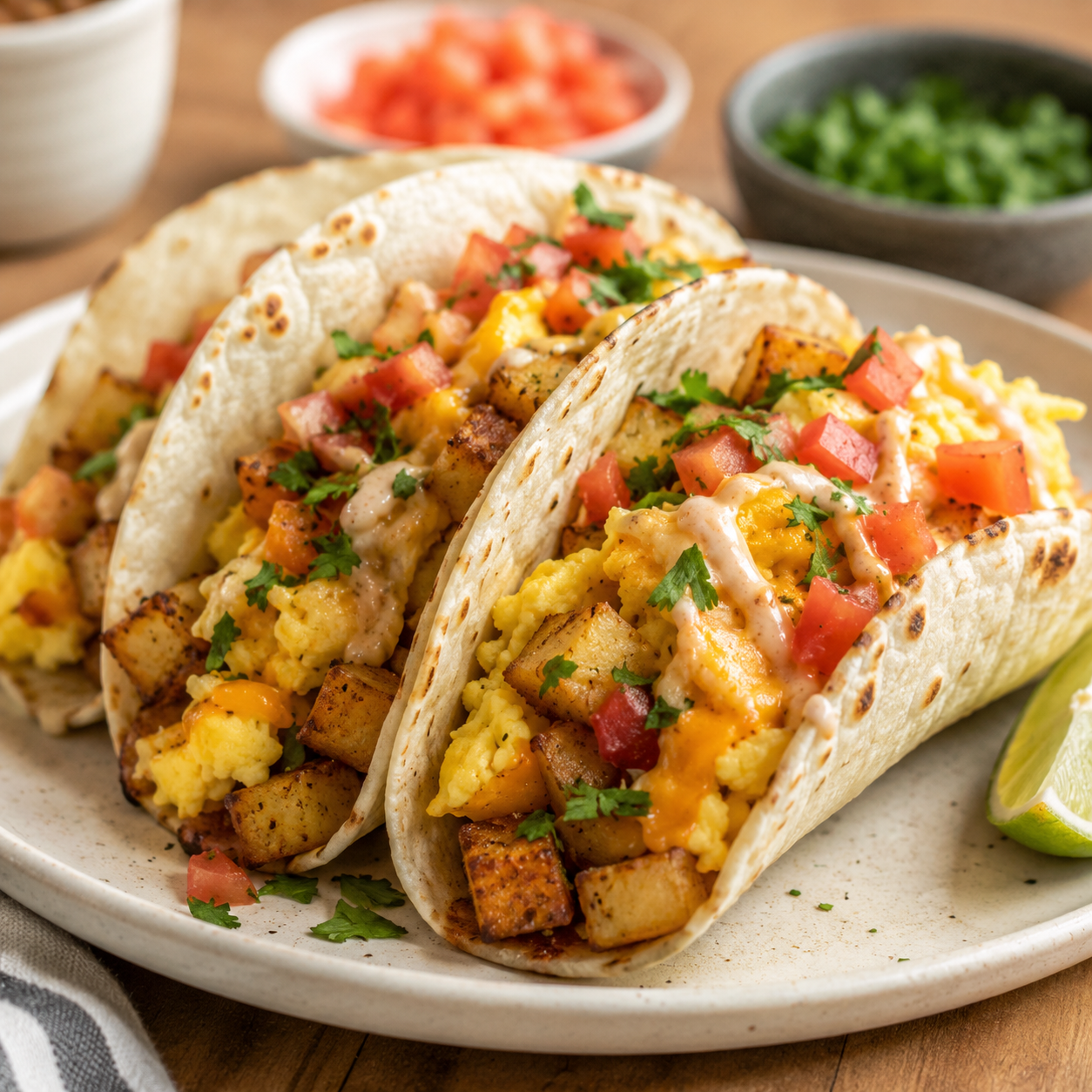 Crispy Potato Egg Cheese Breakfast Tacos