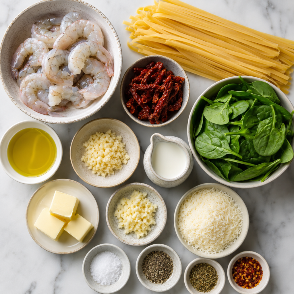 Easy Tuscan-style shrimp pasta dinner
