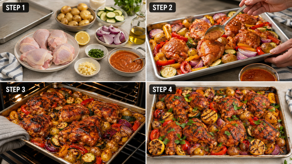 Spicy roasted peri peri chicken on a baking tray