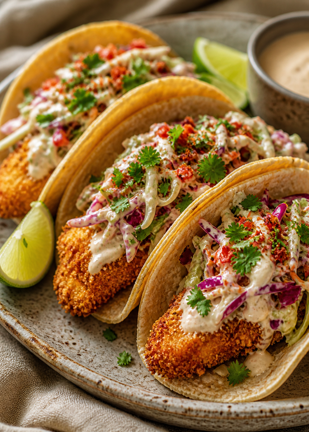 Crispy air fryer fish tacos with chipotle slaw