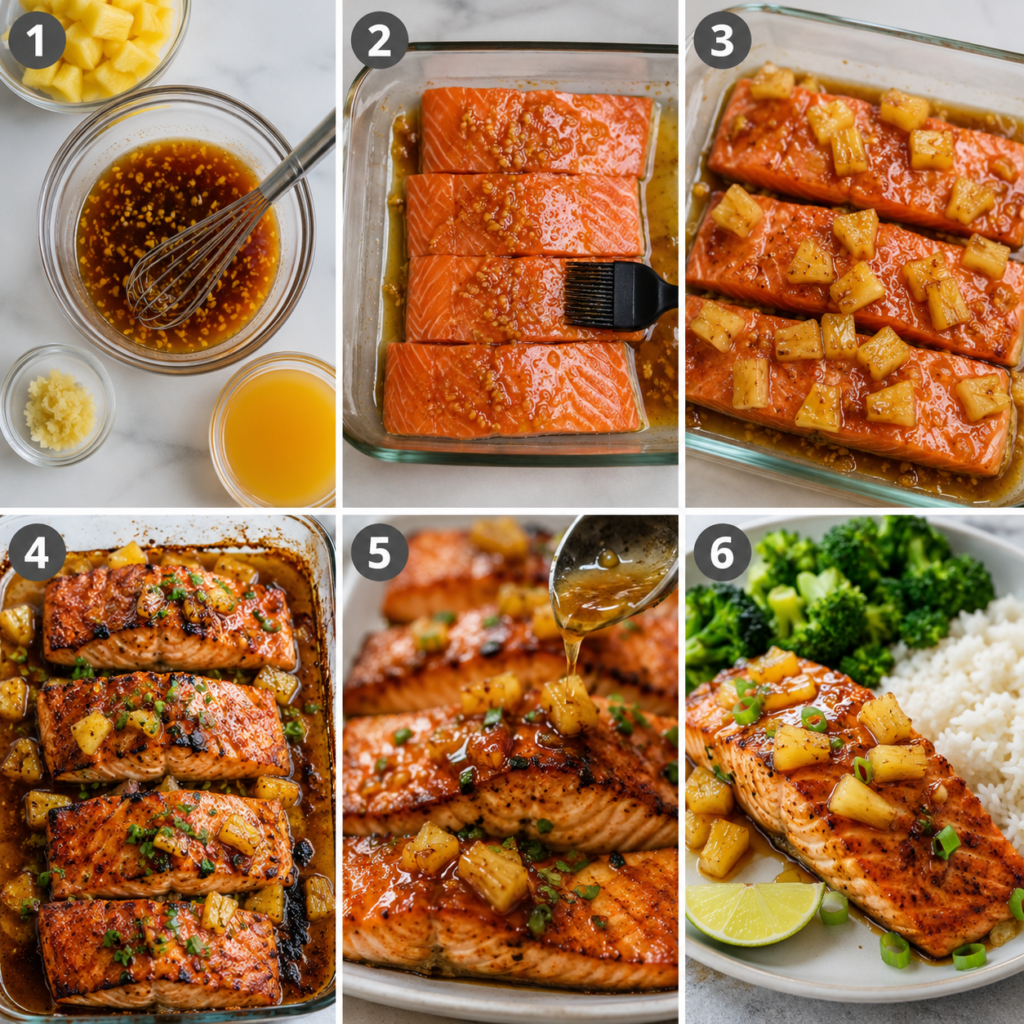 Tropical glazed salmon served with rice