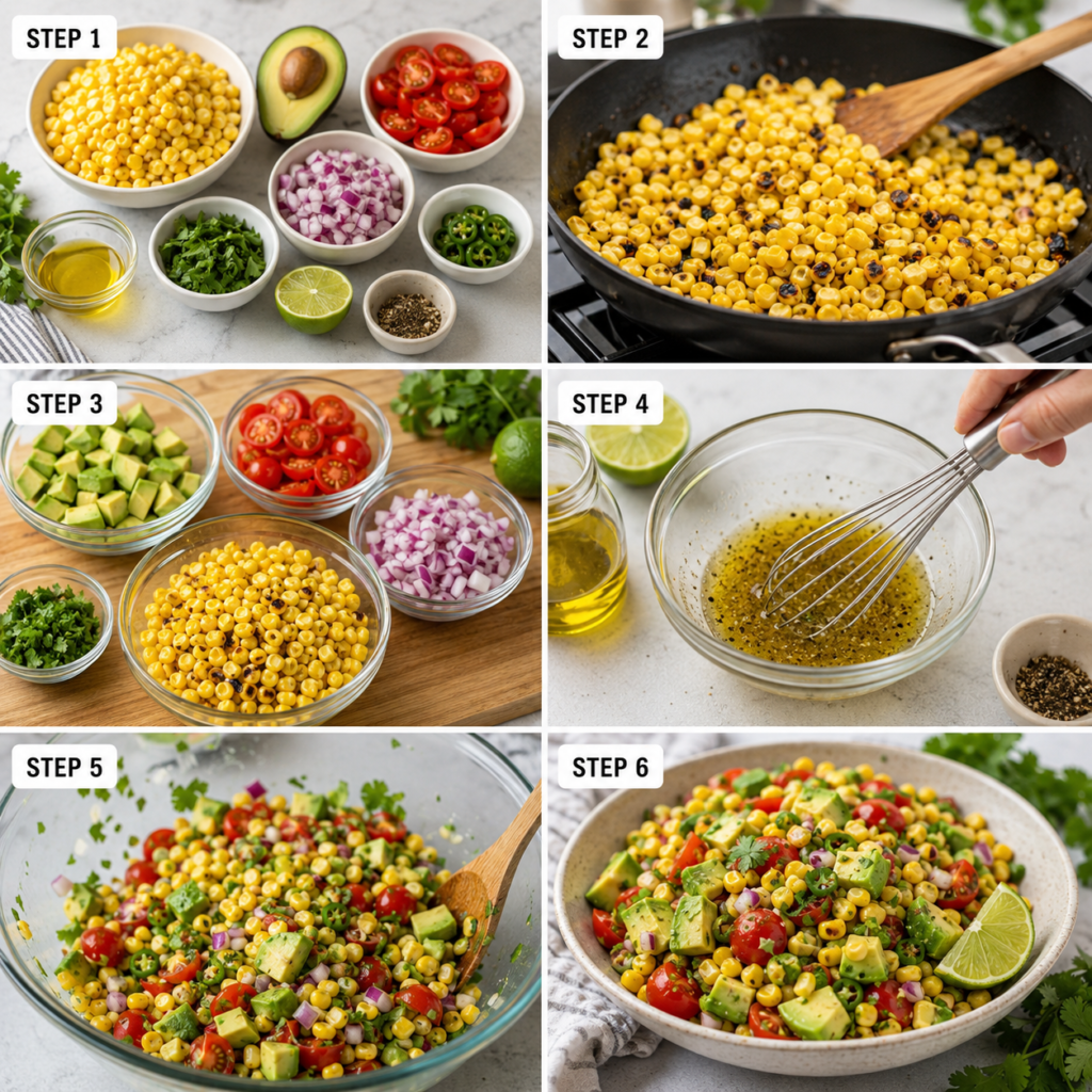 Summer Corn Salad with Avocado in a bowl