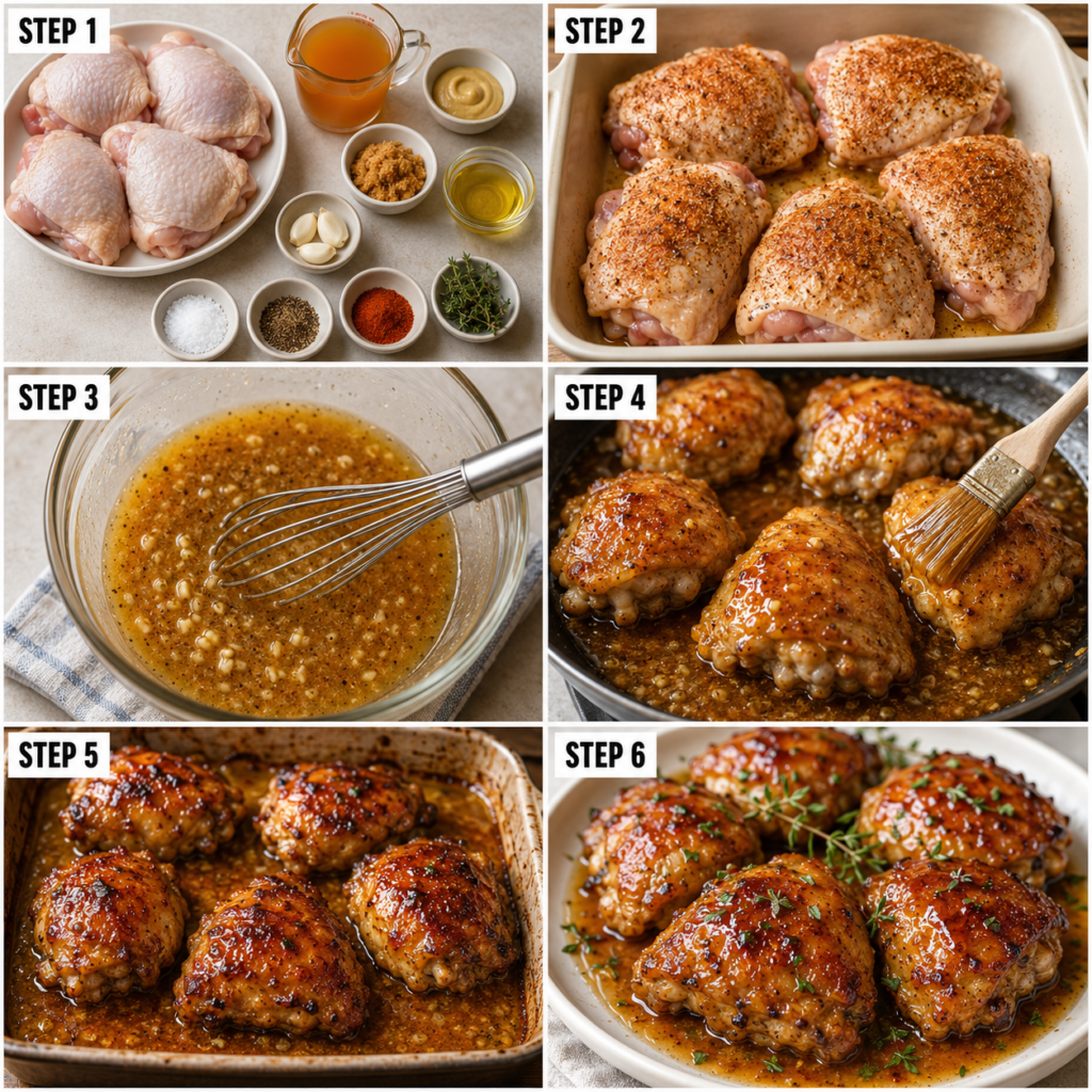 Juicy chicken thighs coated in glossy apple cider glaze