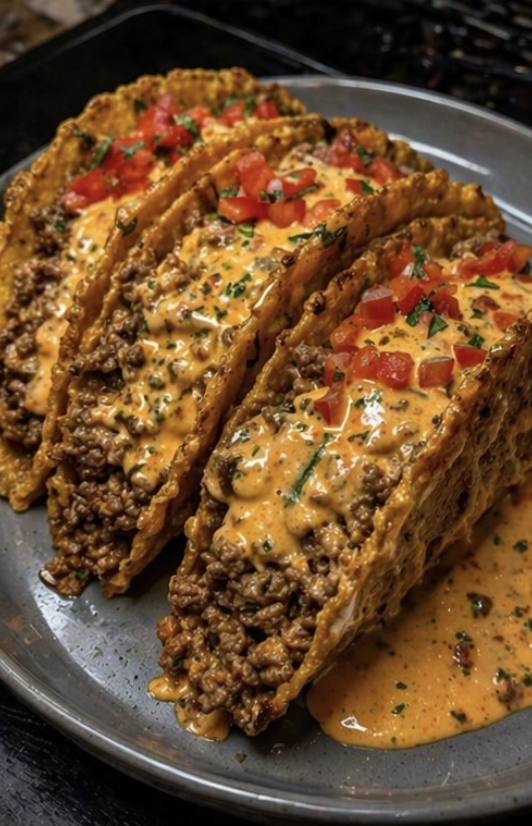 Cheesy Rotel Beef Tacos