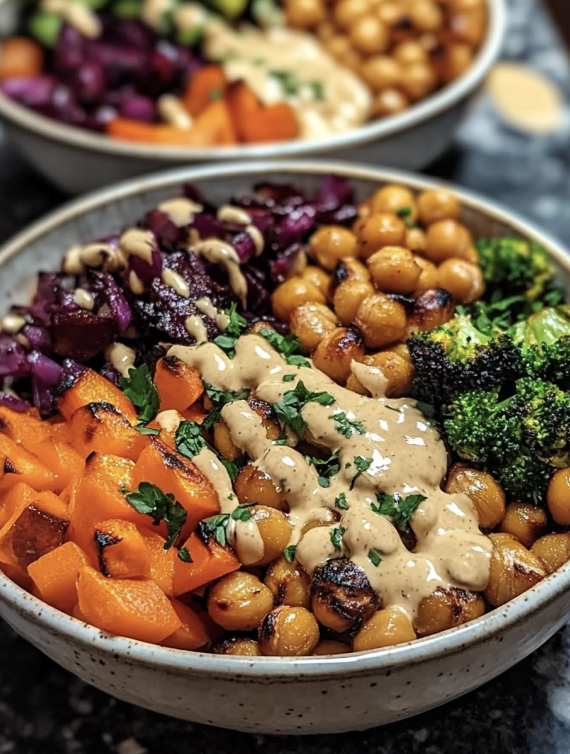 Chickpea Bowls with Maple Dijon Tahini Dressing