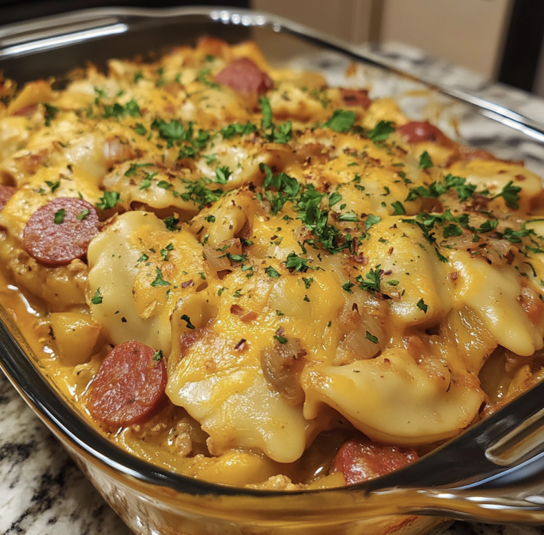 Crock pot Pierogi Casserole with Kielbasa