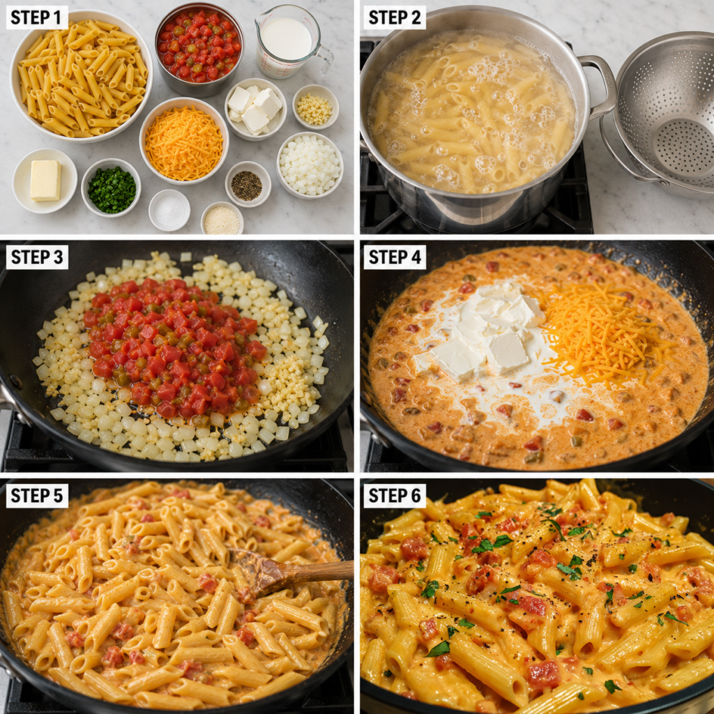 Creamy Rotel Pasta served in a bowl