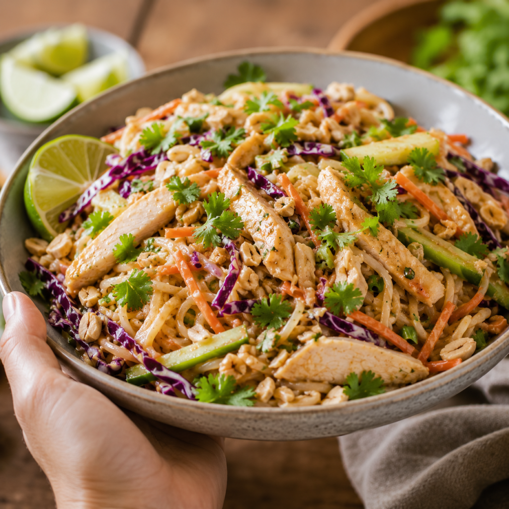 Easy peanut chicken noodle salad with vegetables