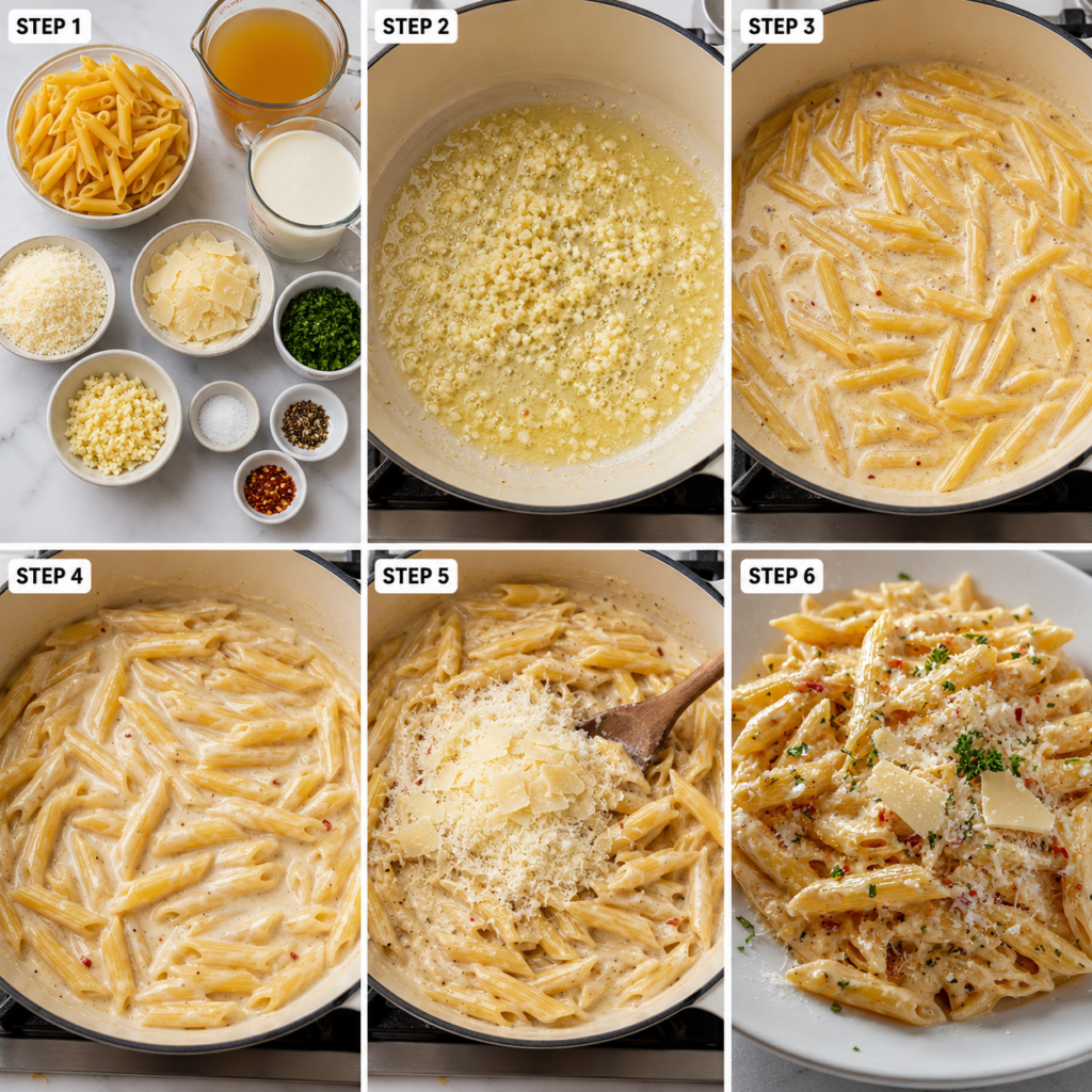 Easy creamy garlic pasta with Parmesan