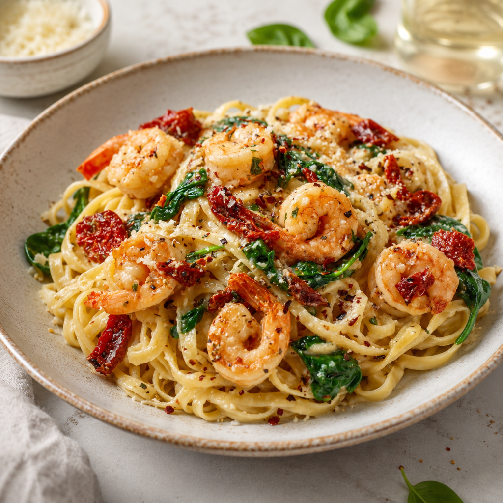 Creamy Tuscan Garlic Butter Shrimp Pasta
