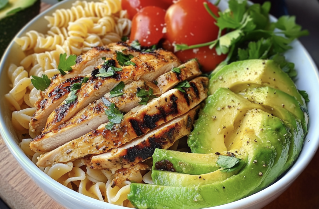 Grilled Chicken and Avocado Pasta Bowl