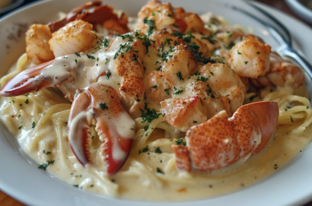 Cajun Lobster, Crab, and Salmon Alfredo pasta