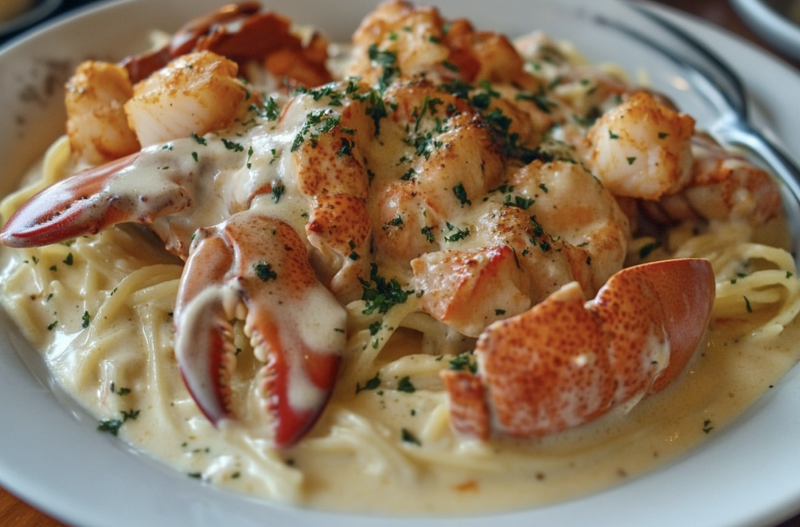 Cajun Lobster, Crab, and Salmon Alfredo pasta