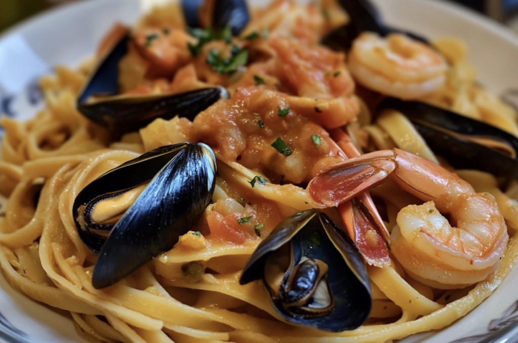Seafood Pasta with Linguine, Shrimp, and Mussels