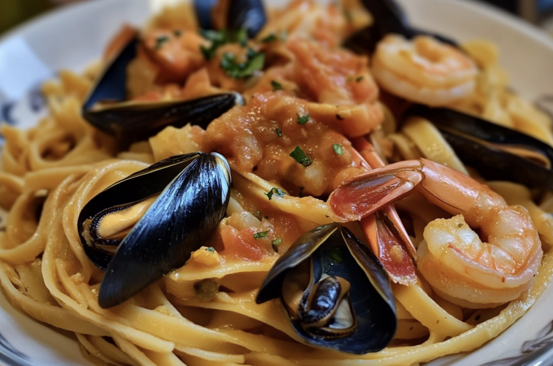 Seafood Pasta with Linguine, Shrimp, and Mussels