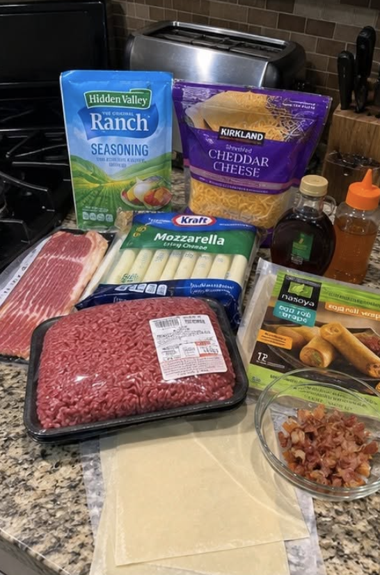 BACON RANCH BURGER EGG ROLLS